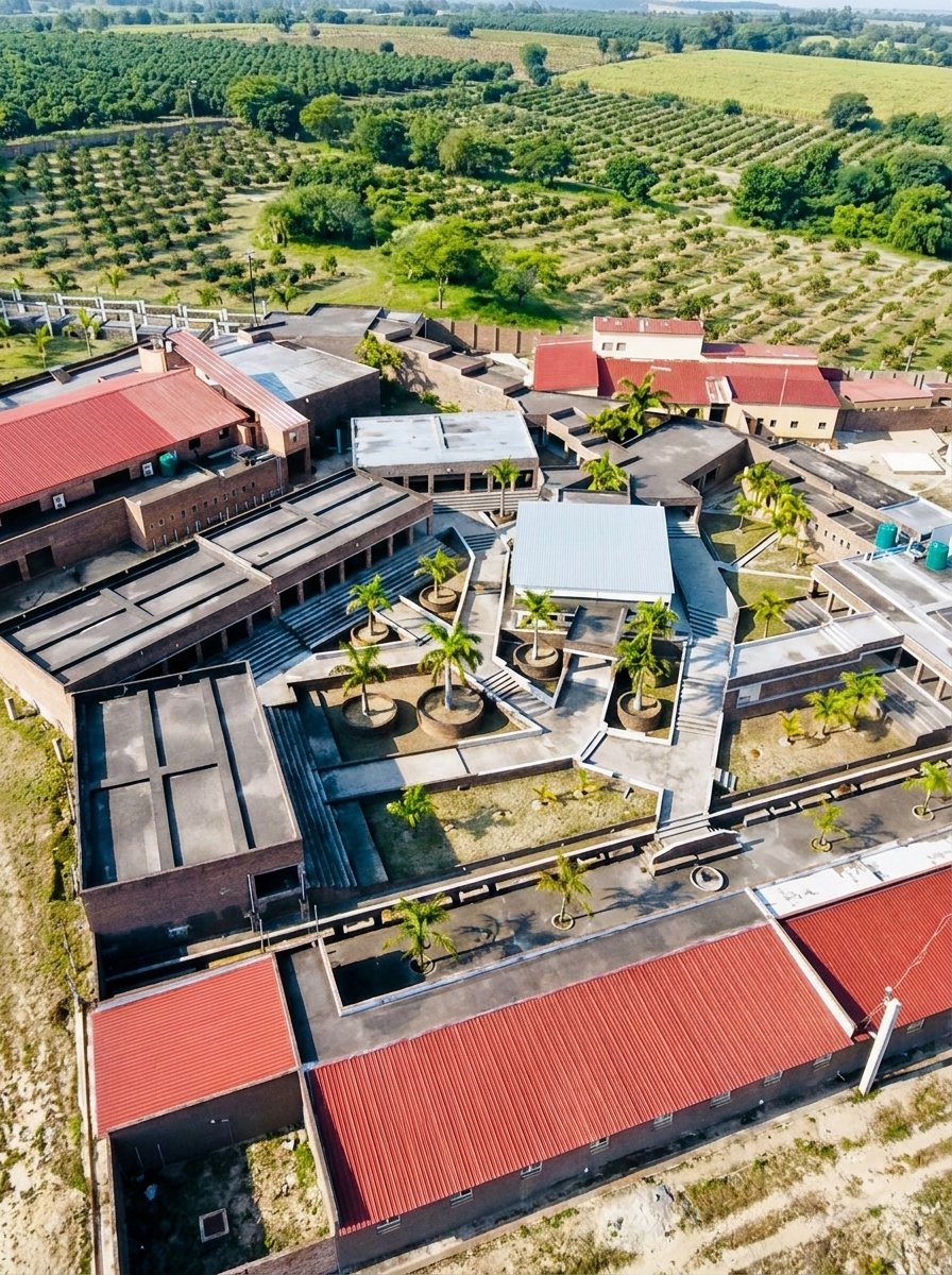 Aerial view of the Cefups Academy campus and surrounding farmland near Nelspruit